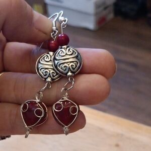 2/$12 Handmade Red Heart Dangle Earrings